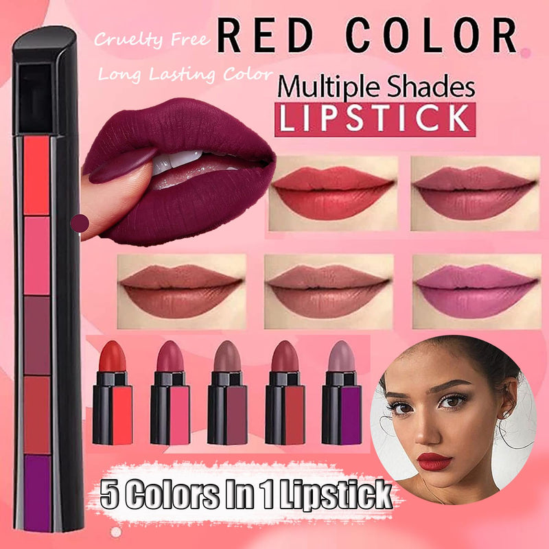 Butter Cream Texture Lip Gloss Non-Faded Long Lasting 5 Colors In 1 Lipstick Waterproof Matte Velvet Nude