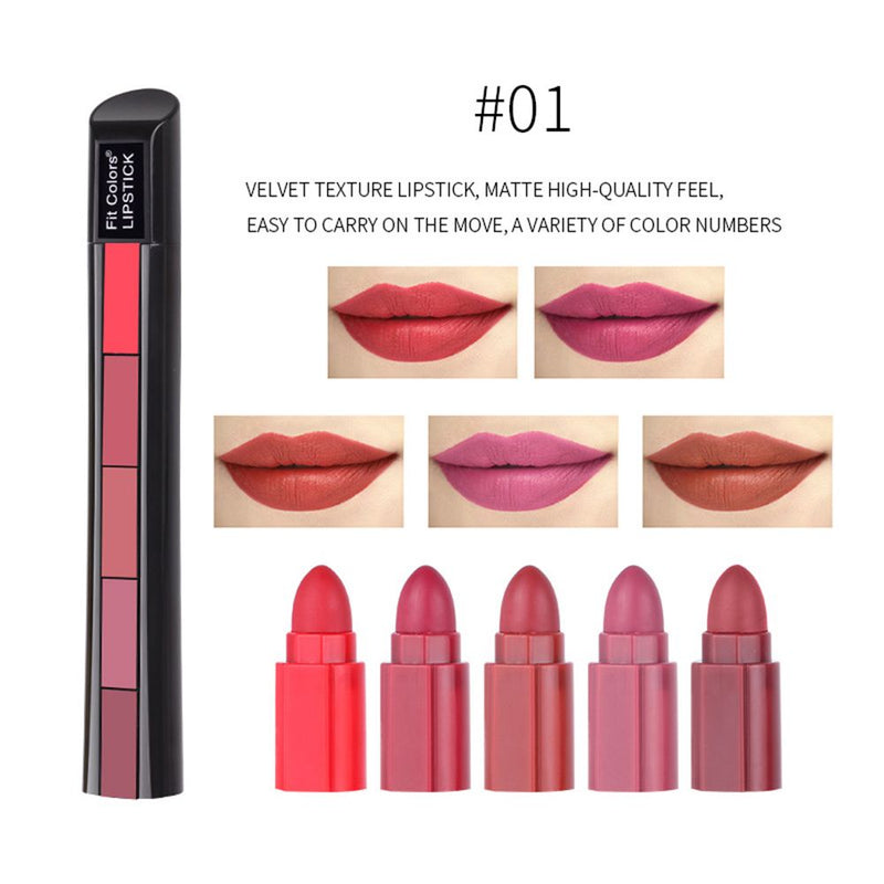 Butter Cream Texture Lip Gloss Non-Faded Long Lasting 5 Colors In 1 Lipstick Waterproof Matte Velvet Nude